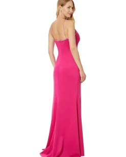 Betsy & Adam Long Jersey Spaghetti Strap Rhinestone Hot Pink Outlet