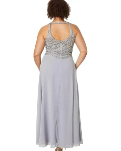 Betsy & Adam Dresses|Dresses<Long Metallic Beaded Top Grey/Gunmetal