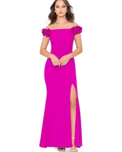 XSCAPE Dresses|Dresses<Long Scuba Crepe Off The Shoulder Flower New Fushia