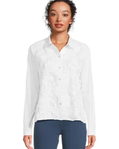Elliott Lauren Long Sleeve Knit And Woven Combo Shirt With Rosette Detail White Online