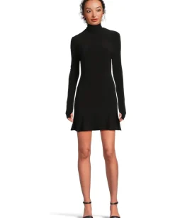 Norma Kamali Dresses|Dresses<Long Sleeve Turtle Fishtail Mini Dress Black 1