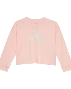 adidas Kids Clothing<Long Sleeve Waist Crew Tee (Toddler/Little Kid) Pink w Multi