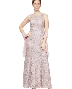 Alex Evenings Dresses|Dresses<Long Sleeveless Embroidered Dress Blush