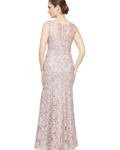 Alex Evenings Dresses|Dresses<Long Sleeveless Embroidered Dress Blush