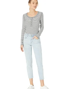 Buffalo David Bitton Luciana Scoop Neck Henley Black Stripe Clearance