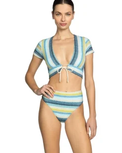 Swimwear|Swimsuits & Cover-Ups|Robin Piccone Lyra T Shirt Top Blue/Honeydew