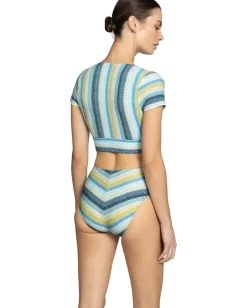 Swimwear|Swimsuits & Cover-Ups|Robin Piccone Lyra T Shirt Top Blue/Honeydew