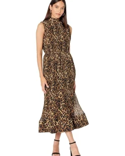 MILLY Dresses|Dresses<Meina Leopard Print Pleated Dress Multi
