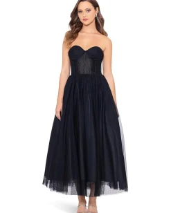 Betsy & Adam Dresses|Dresses<Mid Length Mesh Skirt Lace Top Gown Black