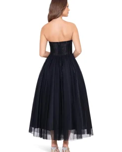 Betsy & Adam Dresses|Dresses<Mid Length Mesh Skirt Lace Top Gown Black