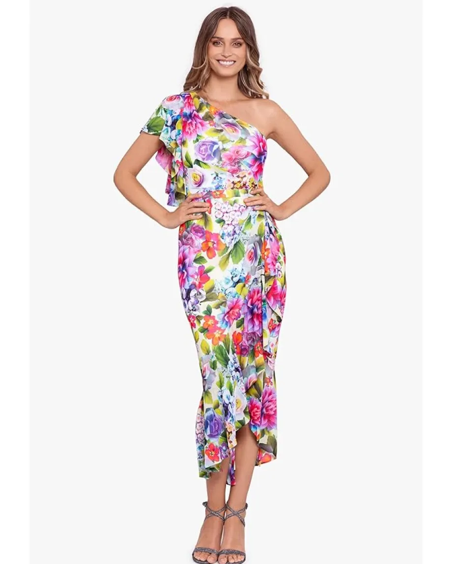 Betsy & Adam Dresses|Dresses<Midi Chif Print One Shoulder Multicolor