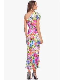 Betsy & Adam Dresses|Dresses<Midi Chif Print One Shoulder Multicolor