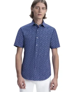 Activewear|BUGATCHI Miles Short Sleeve Shirt in Floral Print Ooohcotton Navy