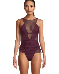 Women BECCA Muse Macie High Neck Mesh Overlay One Piece