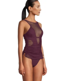 Women BECCA Muse Macie High Neck Mesh Overlay One Piece