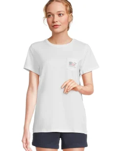 Women Vineyard Vines New Flag Whale Short Sleeve Pocket Tee