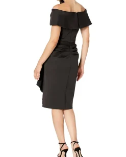 XSCAPE Dresses|Dresses<Off-the-Shoulder Bow Short Scuba with Ruffle Black