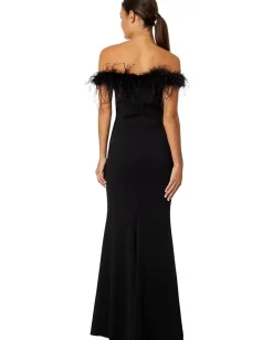 Dresses|Dresses|XSCAPE Off-the-Shoulder Long Scuba Crepe Feathers Black