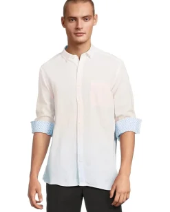 Activewear|Johnston & Murphy Ombre Linen Shirt Tan/Blue
