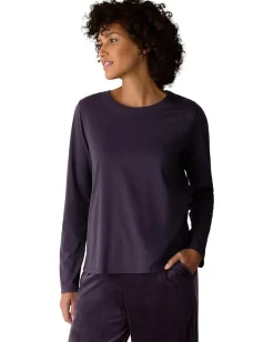 Eileen Fisher Organic Pima Cotton Jersey Round Neck Long Sleeve Tee Aubergine Best