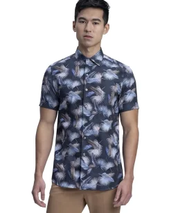 Activewear|BUGATCHI Orson Diamond Print Short Sleeve Shirt Midnight