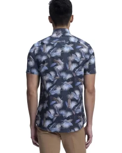 Activewear|BUGATCHI Orson Diamond Print Short Sleeve Shirt Midnight
