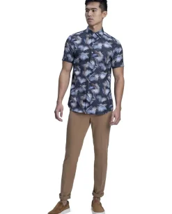 Activewear|BUGATCHI Orson Diamond Print Short Sleeve Shirt Midnight