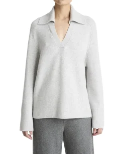 Vince Sweaters<Oversized Wool Cash Polo Pale Grey