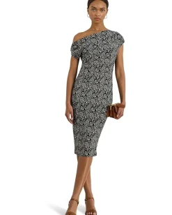 Dresses|Dresses|Lauren Ralph Lauren Paisley Jersey Off-The-Shoulder Dress Blue/Cream