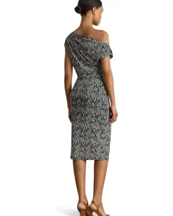 Dresses|Dresses|Lauren Ralph Lauren Paisley Jersey Off-The-Shoulder Dress Blue/Cream
