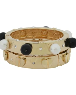 Betsey Johnson Paris Is Always A Good Idea Chain Hinge Bangle Bracelet 2-Set Gold Best