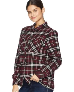 Shirts & Tops|Shirts & Tops|Volcom Plaid About You Long Sleeve Burgundy