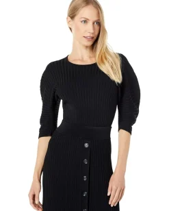 BCBGMAXAZRIA Pleated Sweater Top Black Outlet