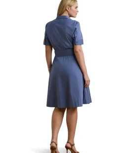Dresses|Dresses|Lauren Ralph Lauren Plus Size Belted Cotton-Blend Shirtdress Capri Blue