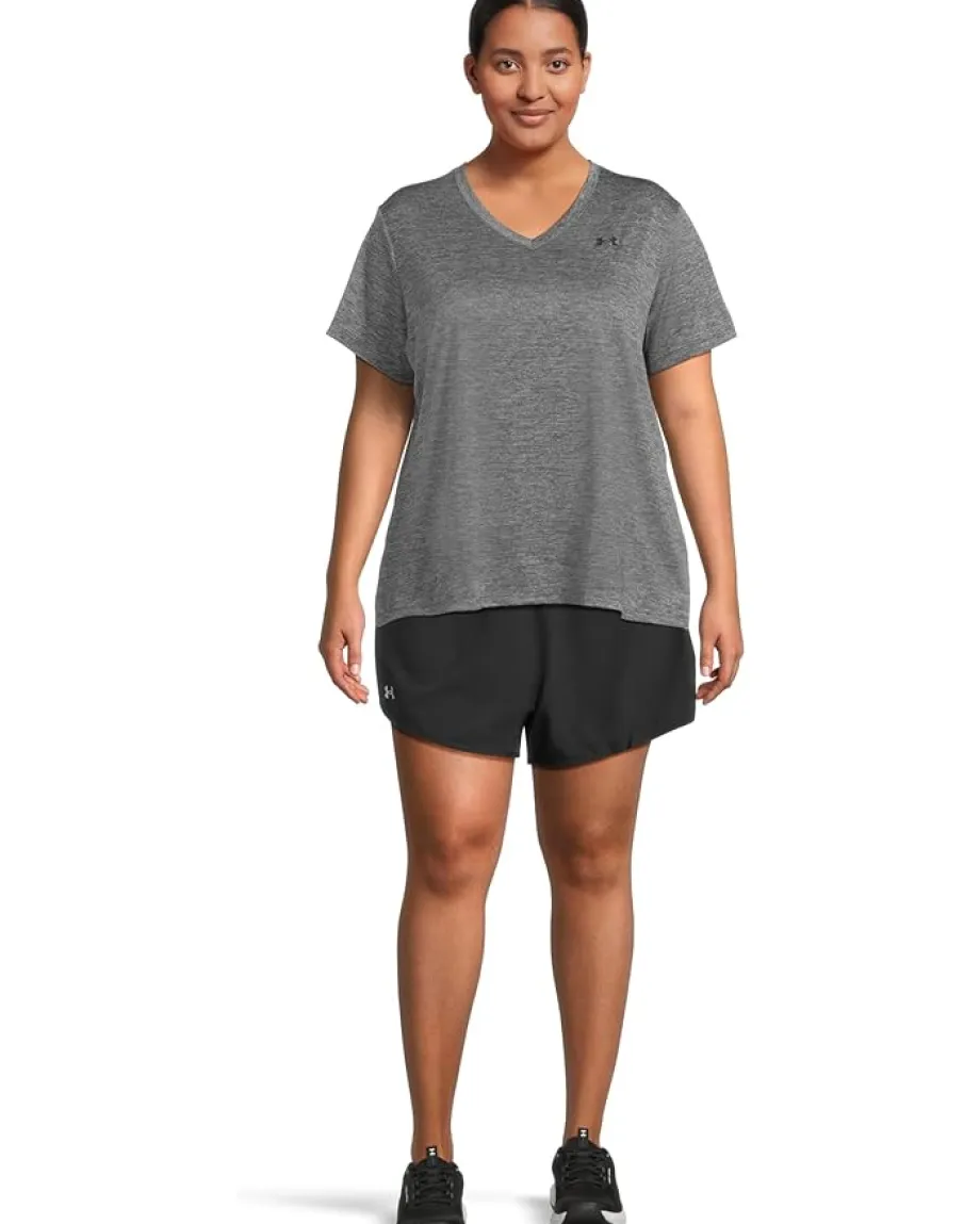 Activewear|Shirts & Tops|Under Armour Plus Size Tech Short Sleeve V-Neck Twist Castlerock/Black