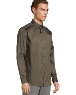 Johnston & Murphy Activewear<Printed Cotton Shirt Olive/Navy Linked Oval