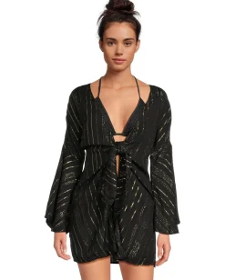 BECCA Radiance Plunge Tie Front Tunic Cover-up Black Online