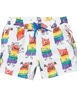 Stella McCartney Kids Rainbow Monster Swim Shorts (Infant) White Multi Hot