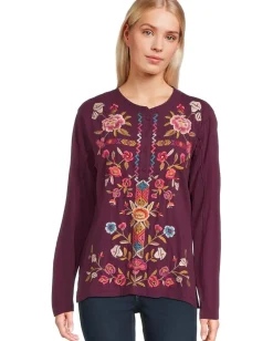 Johnny Was Shirts & Tops|Shirts & Tops<Raw Seam Henley- Anaya Aubergine