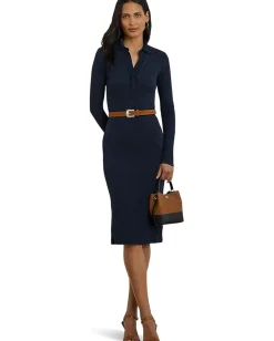 Dresses|Dresses|Lauren Ralph Lauren Rib-Knit Cotton-Blend Polo Dress Lauren Navy
