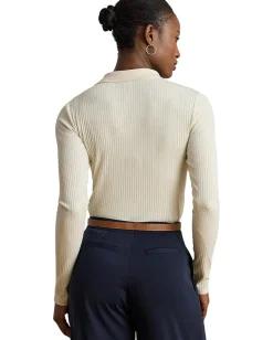 Women Lauren Ralph Lauren Rib-Knit Long-Sleeve Polo Top