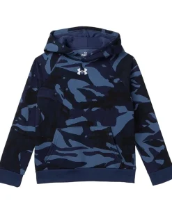 Under Armour Kids Rival Fleece Printed Hoodie (Big Kids) Washed Navy/White Clearance