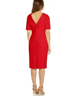 Adrianna Papell Roll Neck Sheath Collar Dress w/V-Back Red