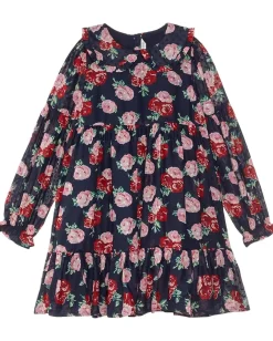Clothing|Janie and Jack Rose Print Dress (Toddler/Little Kids/Big Kids) Dark Blue