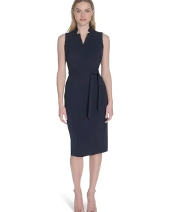 Calvin Klein Dresses|Dresses<Scuba Crepe Collar Self Tie Indigo
