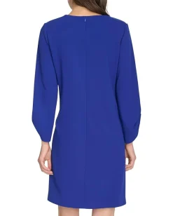 Dresses|Dresses|Calvin Klein Scuba Crepe Keyhole Sleeve Ultramarine