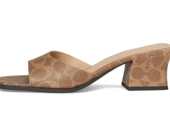 Women COACH Sculpted C Coated Canvas Block Heel Sandals