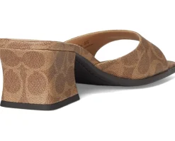 Women COACH Sculpted C Coated Canvas Block Heel Sandals