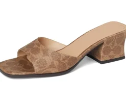 Women COACH Sculpted C Coated Canvas Block Heel Sandals