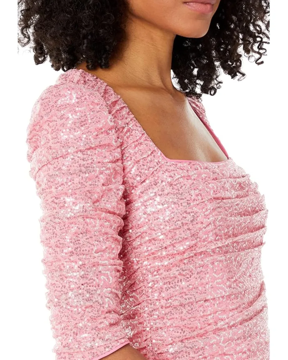 Dresses|Dresses|Badgley Mischka Sequin Square Neck Rose